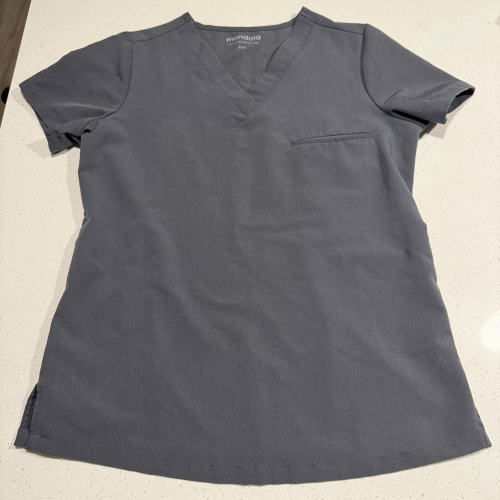 Mandala Medical One Pocket Scrub Top Women  XXS Gray Short Sleeve‎ Equa Tek
